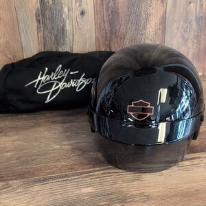 Harley Davidson HD-S1V Retractable Shield Motorcycle Half Helmet with Bag XS  DB